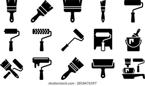 Flat design set of various paint rollers and brushes