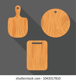 Flat design of set wooden's cutting board. Wood empty cutting boards isolated on grey background. Vector illustration.