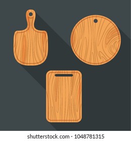 Flat design of set wooden's cutting board. Wood empty cutting boards isolated on grey background. Vector illustration.