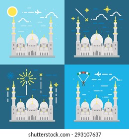 Flat design of Sheikh Zayed grand mosque Abu Dhabi illustration vector
