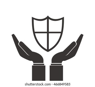 flat design shelter hand with shield icon vector illustration