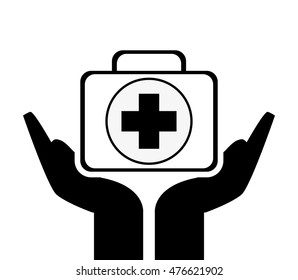 flat design sheltering hands andfirst aid kit icon vector illustration