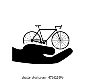 flat design sheltering hands and bike icon vector illustration
