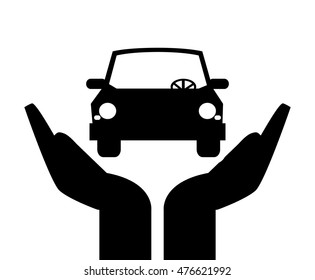 flat design sheltering hands and car icon vector illustration