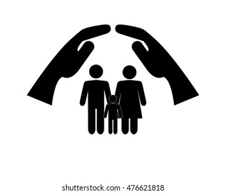 flat design sheltering hands and family pictogram icon vector illustration