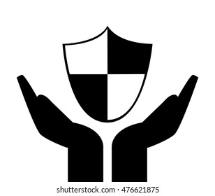 flat design sheltering hands and shield icon vector illustration