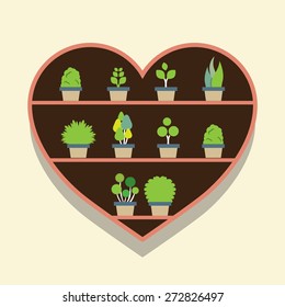 Flat Design Shelves On Wall Vector Illustration