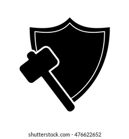 flat design shield and hammer icon vector illustration
