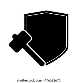 flat design shield and hammer icon vector illustration