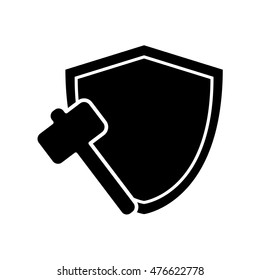 flat design shield and hammer icon vector illustration