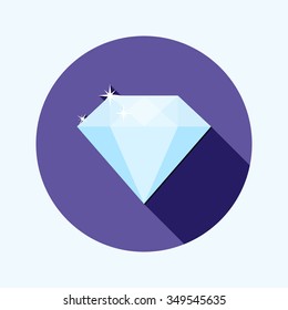 Flat design shiny diamond icon with long shadow