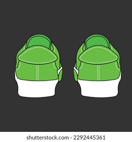 the flat design of the shoe visible from the back is green