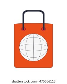 flat design shopping bag global icon vector illustration