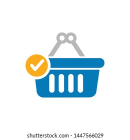 flat design of shopping basket vector illustration has been added with verified sign