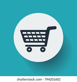 Flat Design Shopping Cart Icon on Blue Background. Vector, illustration eps10