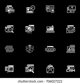 Flat Design Shopping and Marketing Icons Set. Online payment and shopping symbol, discount and one time offer symbol, traffic icon and internet marketing, crm icon and e-mail marketing symbol.
