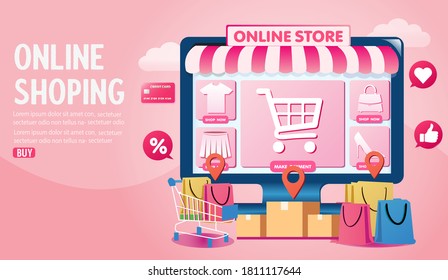 Flat design shopping online landing page 