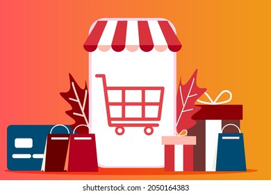 Flat design shopping online landing page