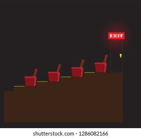 Flat Design show Exit door snd Seat in the Theater  Vector and illustration