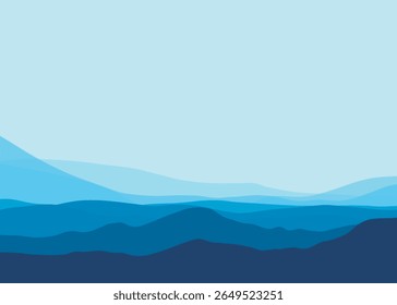 flat design showcases serene, layered mountains in various shades of blue, evoking a calm, minimalist landscape. abstract background wallpaper