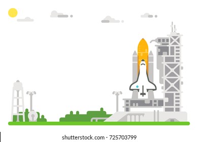 Flat design shuttle launch site illustration vector