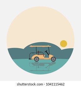 Flat Design Side  View of Golf cart Vector and illustration