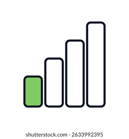 flat design signal strength icon with four vertical bars and one filled green bars