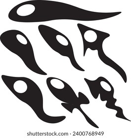 flat design silhouette of fantasy tadpoles or small fishes