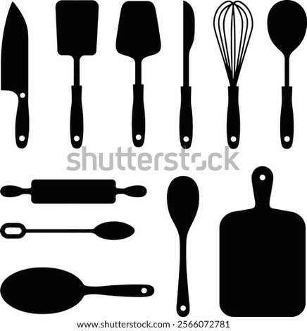 Flat Design Silhouette Icons of Kitchen Tools Bundle