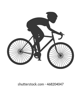 flat design silhouette person riding bike with helmet icon vector illustration