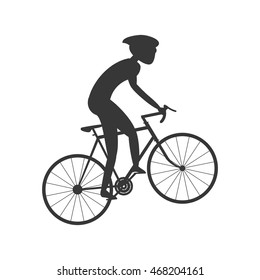 flat design silhouette person riding bike with helmet icon vector illustration