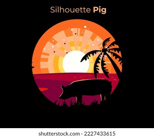 Flat Design or Silhouette Pig for poster design, campaign, flyer, etc.