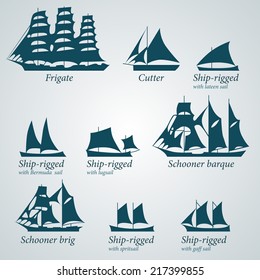 Flat Design Silhouette of Ships