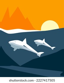 Flat Design or Silhouette two shark for poster design, campaign, flyer, etc.