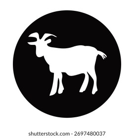 Logotipo de ilustração de vetor de silhueta de design plano, símbolo de uma cabra. Animais, Eid al-Adha, herbívoros.
