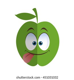 flat design silly tongue out apple cartoon icon vector illustration