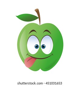 flat design silly tongue out apple cartoon icon vector illustration