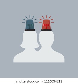 flat design simple Emergency vehicle lighting bulb idea icon isolated vector symbol. red blue flashing light cartoon Police, ambulance, Firefighters siren sign. character protection concept creative.