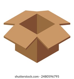 Flat design of a simple, empty open cardboard box isolated against a white background