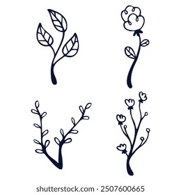 Flat design simple flower illustration set.
