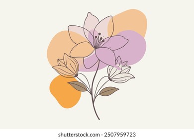 Ilustración de contorno de planta tropical y flor simple de diseño plano