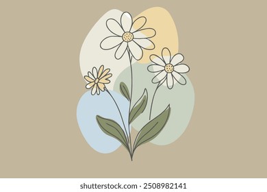 Flat Design Simple Flower and Tropical Plant Outline illustration