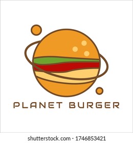Flat Design Simple Outline Fast Food Burger Logo Planet