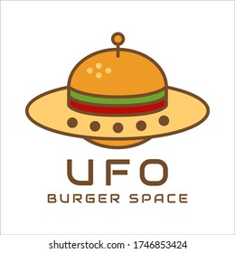 Flat Design Simple Outline Fast Food Burger Logo Ufo