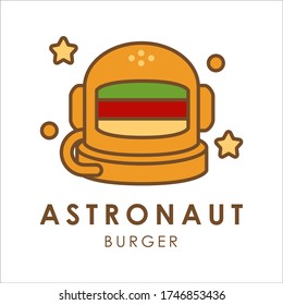 Flat Design Simple Outline Fast Food Burger Logo Astronaut
