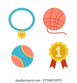 Flat Design Simple Pet Accessory and Toy Set Icon Collection