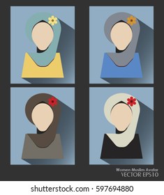 Flat design simple vector avatar women hijab (headscarf) icons set