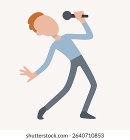 Flat Design Singing Man Holding Microphone Music Illustration