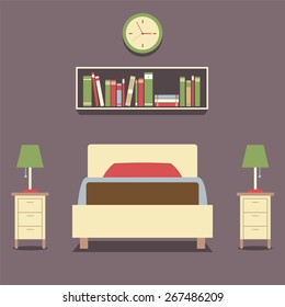 Flat Design Single Bed With Lamps Vector Illustration