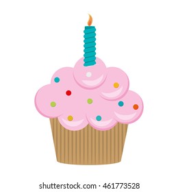 flat design single cupcake with candle icon vector illustration